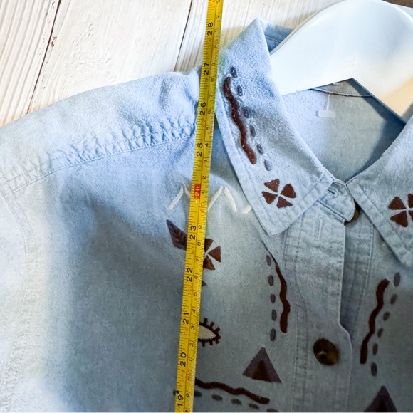 Unbranded Embroidered Cotton Denim Button-Up Shirt, ptp 20 - Picture 5 of 7